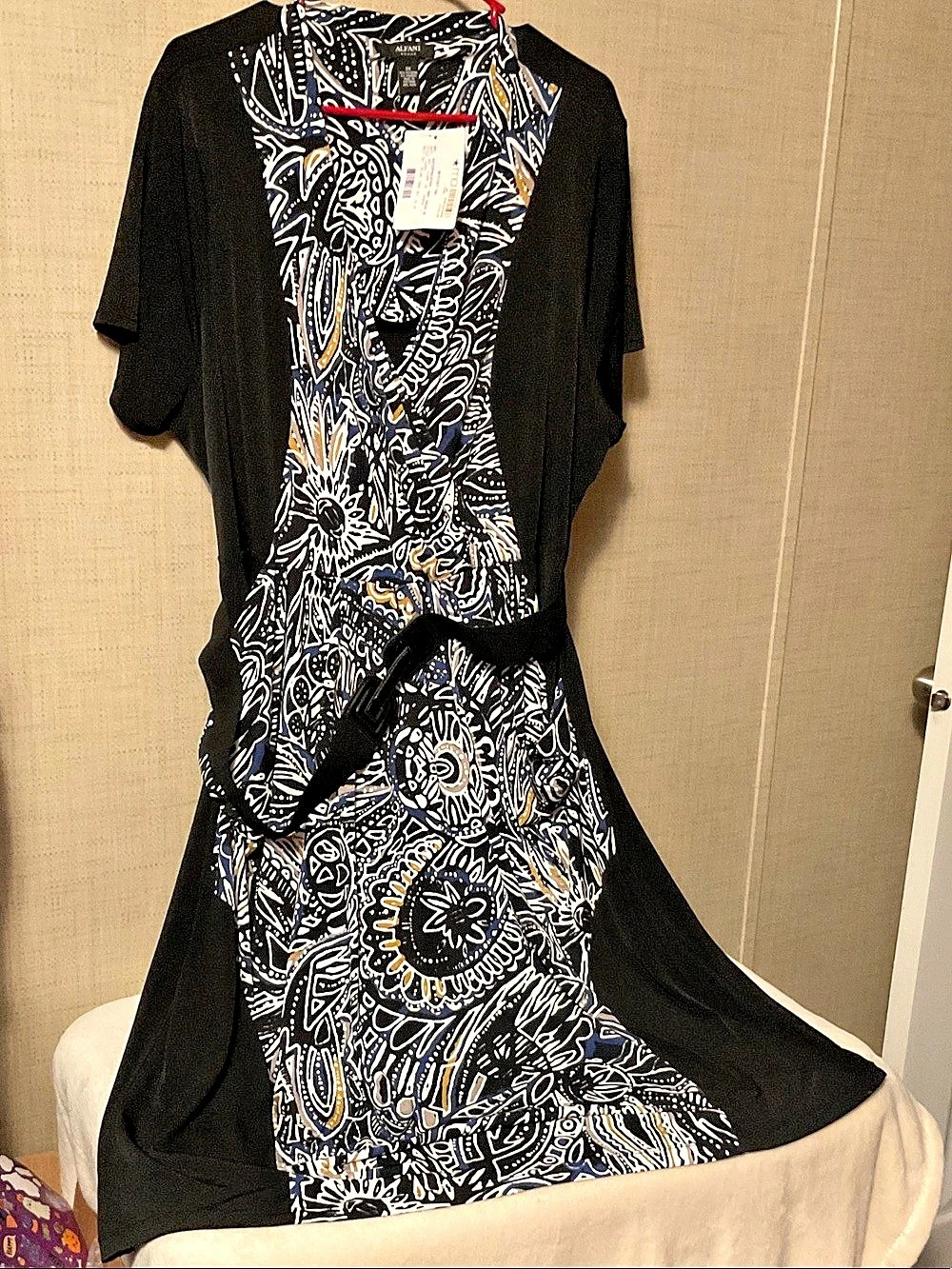 Alfani VDRT DRESS SH Abstract Midi Dress Black & Blue Size 3X NWT